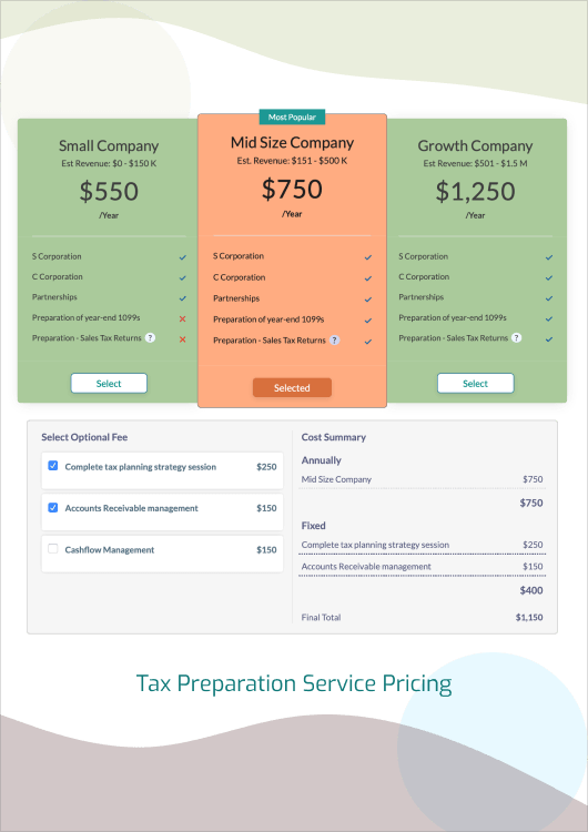 Taxation Service Pricing Plans - Tiered Pricing