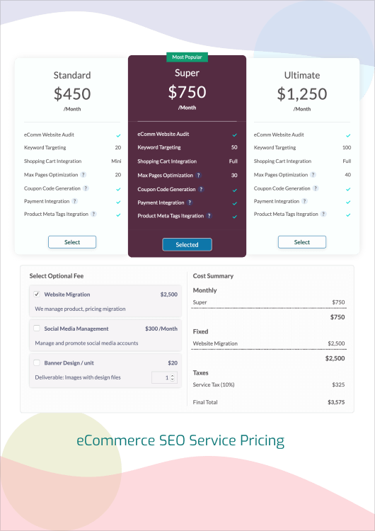 eCommerce SEO Service Pricing Plans - Tiered Pricing
