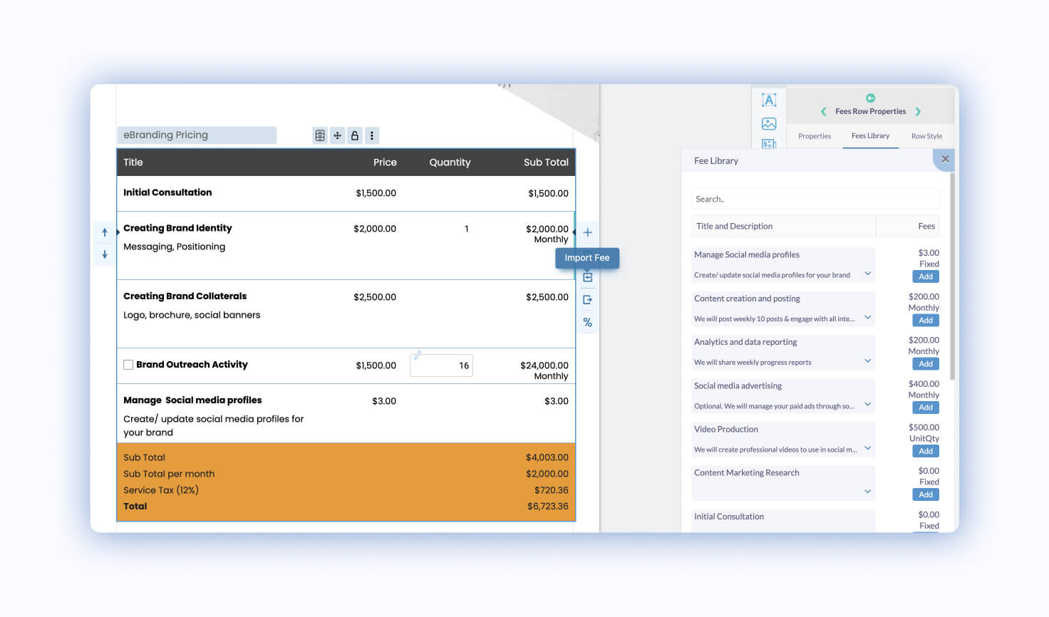 Fee Library in Editor - Expanded View