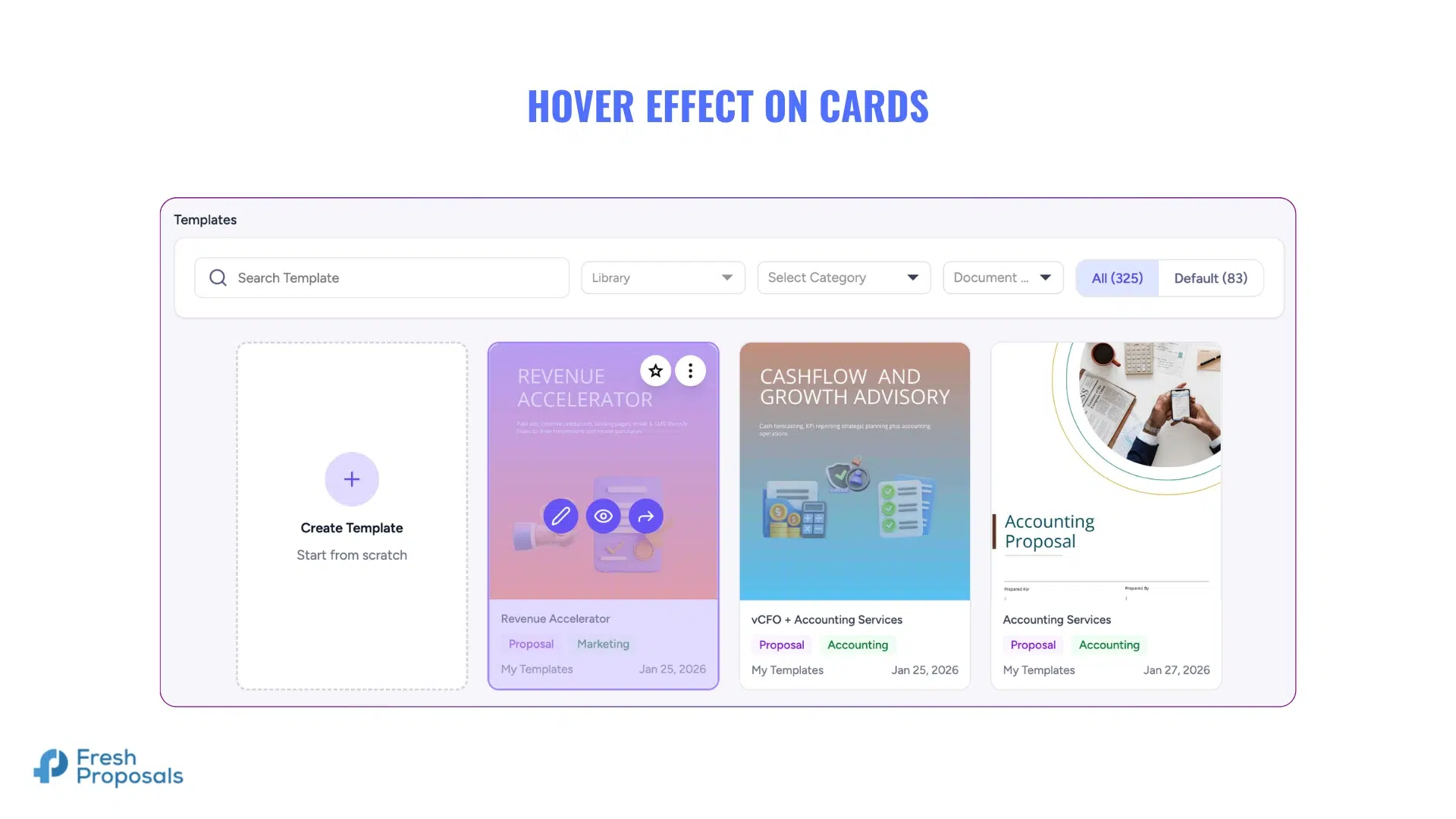 Fresh Proposal Software - Hover effect on Template Listing Card