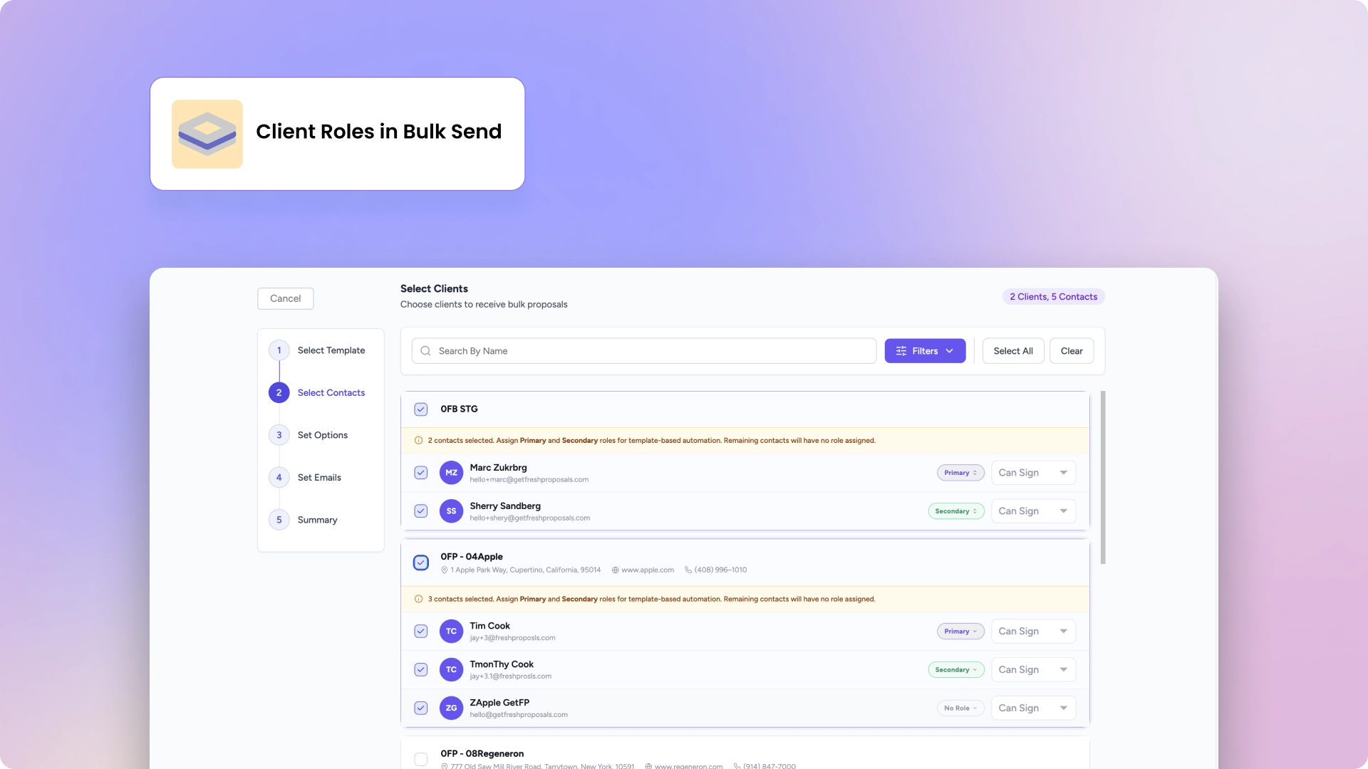 Fresh Proposal Software Update - Bulk Send - Auto Assigning Client Contacts to Roles