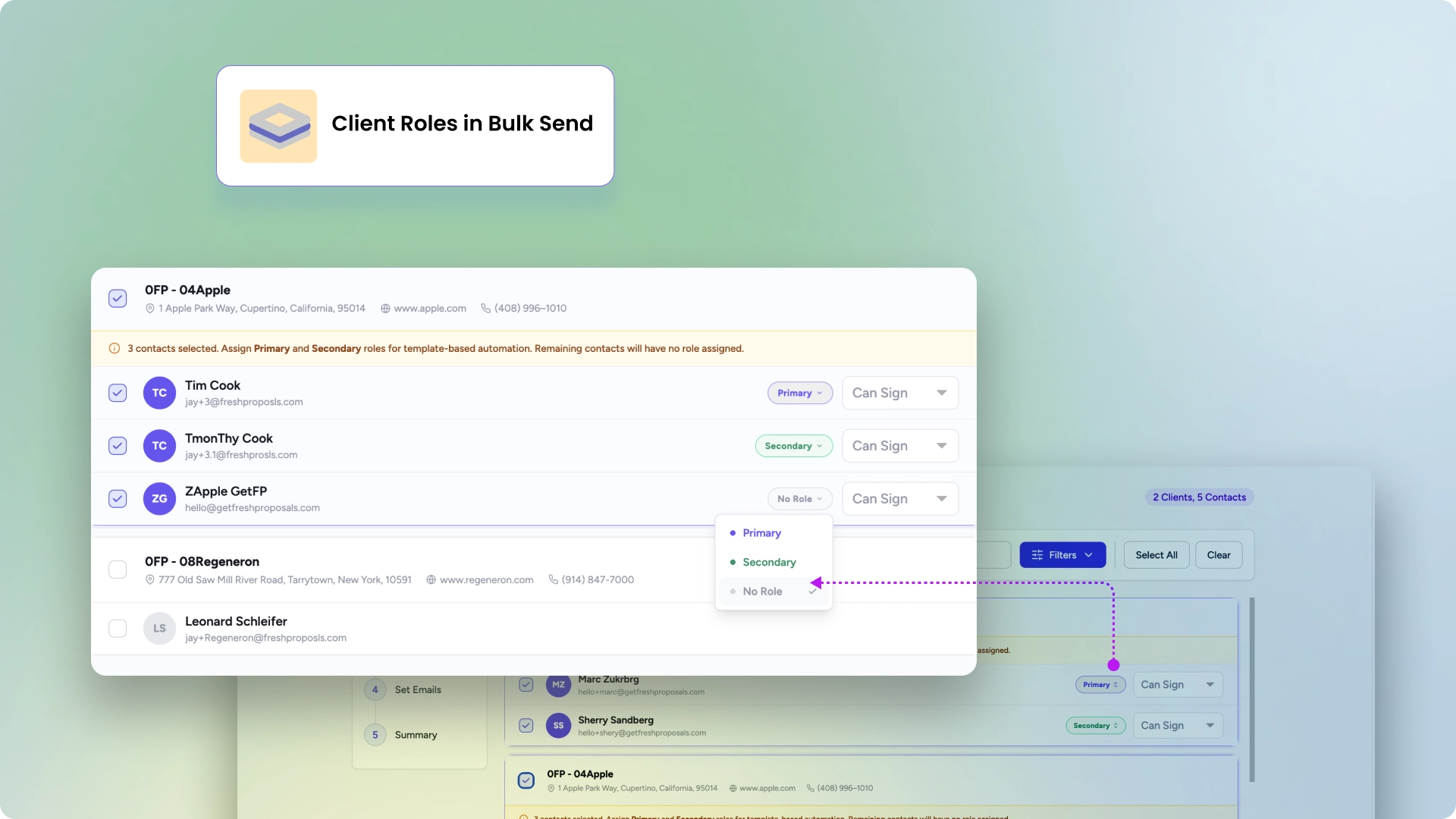 Fresh Proposal Software Update - Bulk Send - Set Client Contact Roles