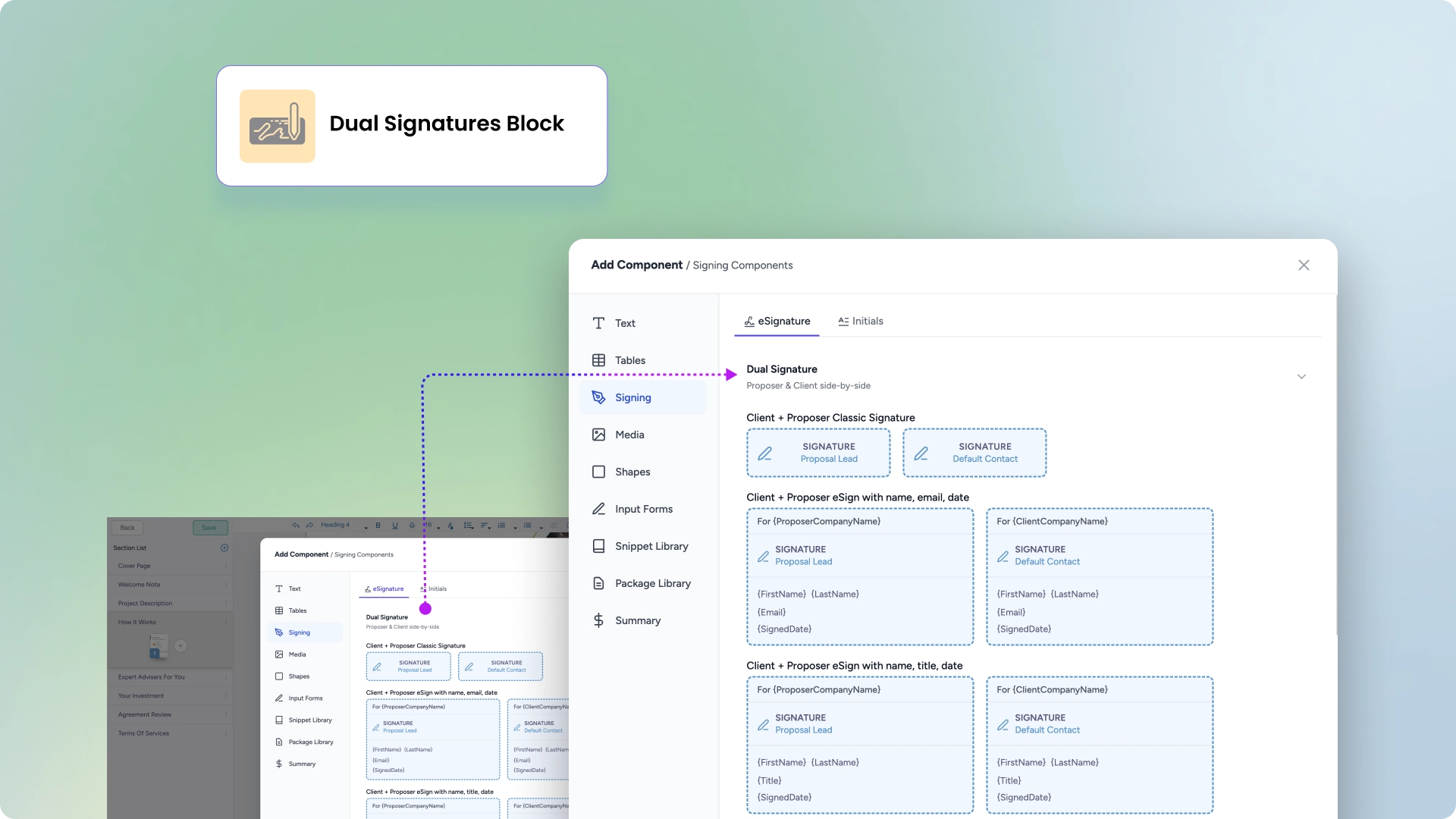 Fresh Proposal Software Update - Dynamic Dual Signature Block - Proposer + Client Contact - FS