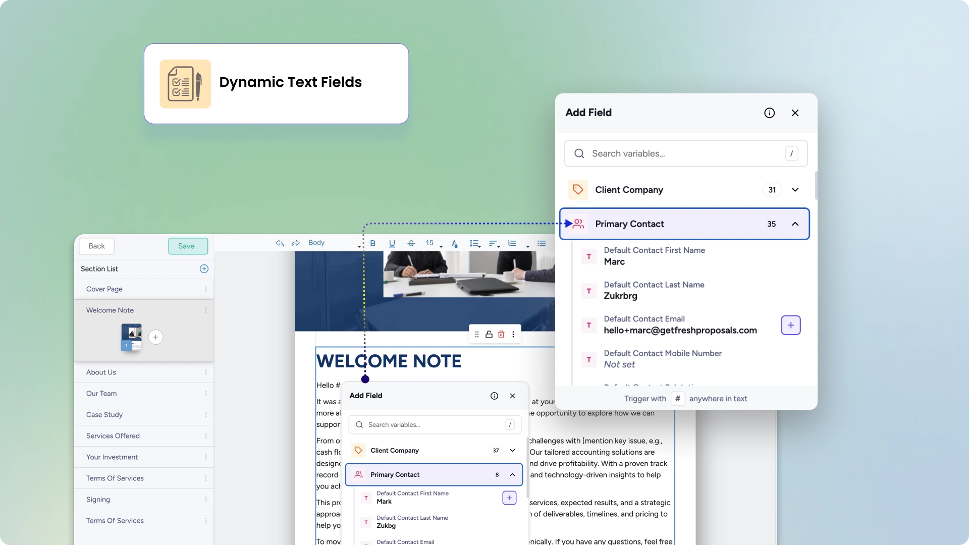 Fresh Proposal Software Update - Dynamic Fields Popup with Editor