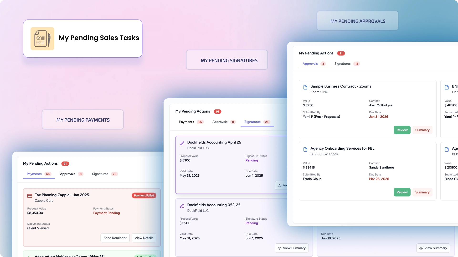 Fresh Proposal Software Update - Pending Sales Proposal Activities Stacked