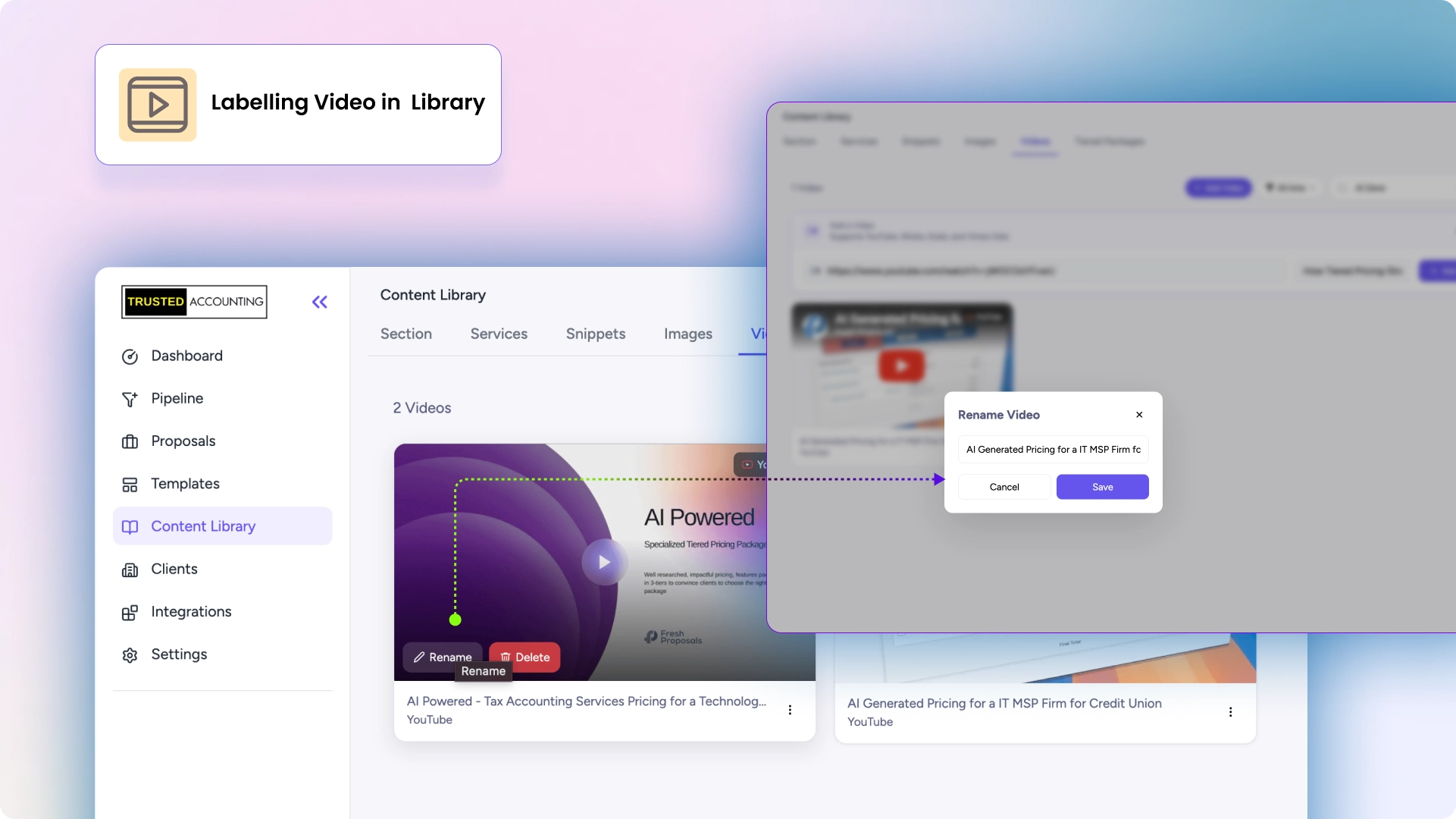 Labeling Video to Library - Fresh Proposal Software Update April 2026