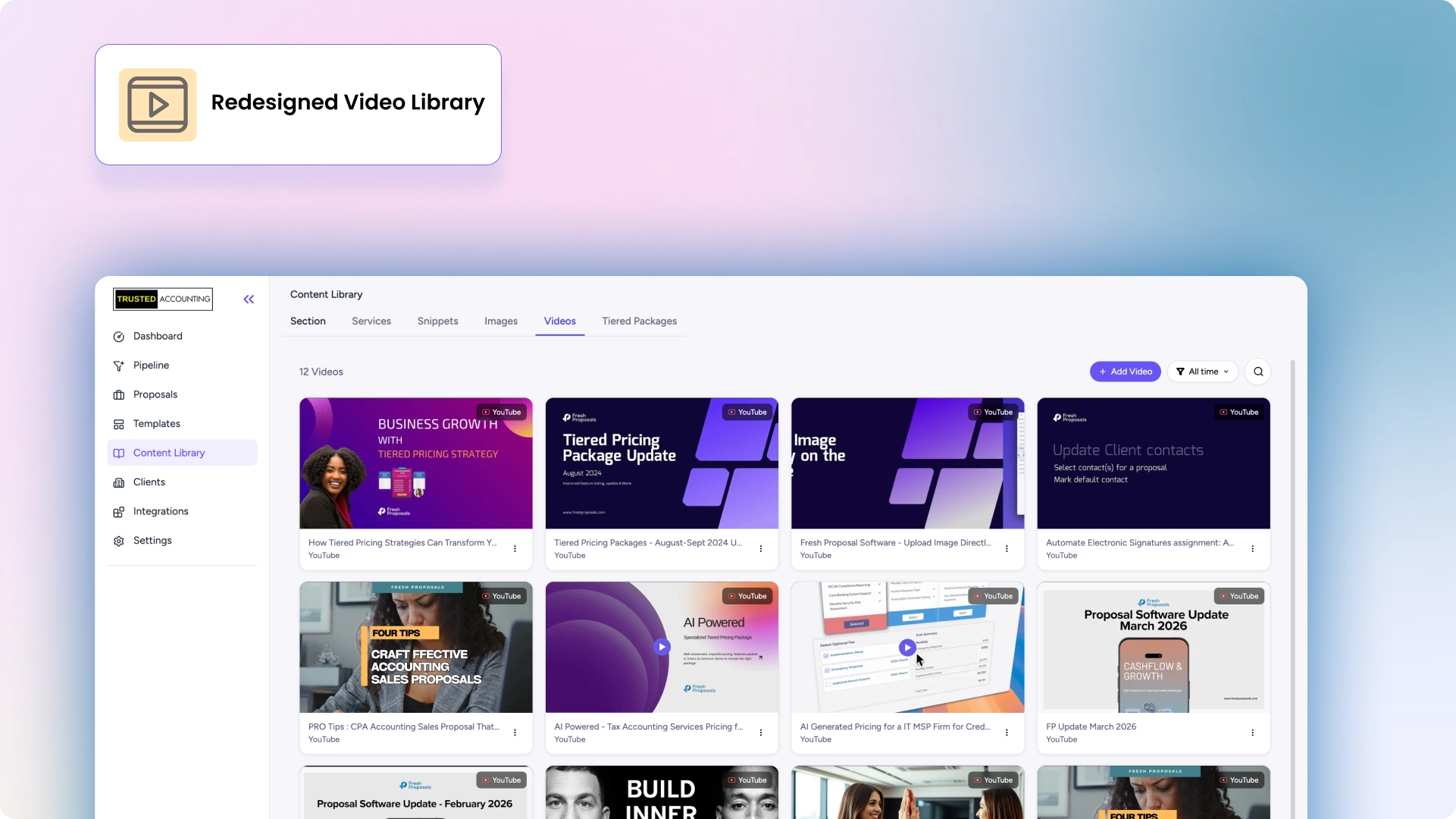 Video Library Redesigned - Fresh Proposal Software Update April 2026
